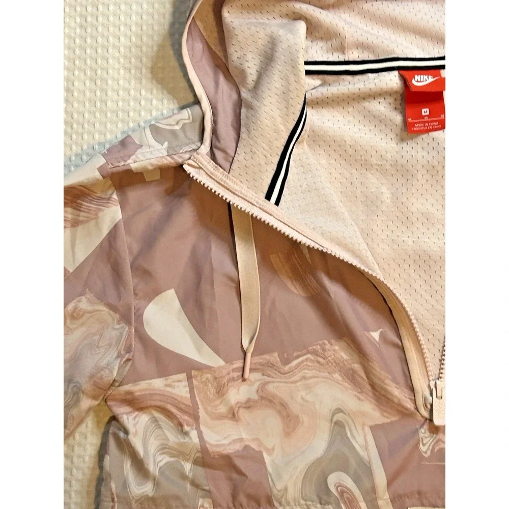 Nike Women's Medium 1/2 Zip Rain Jacket Windbreaker Marbled Pink White Pullover - Picture 9 of 16